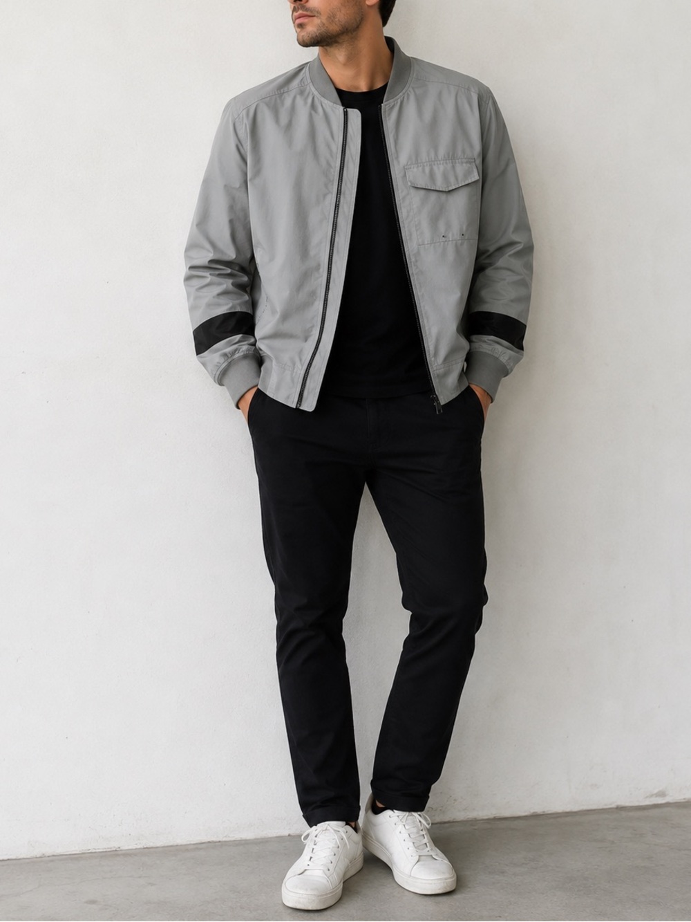 5 Four Los Angeles Bomber Jacket Men’s Size Medium Gray Black Zip Up